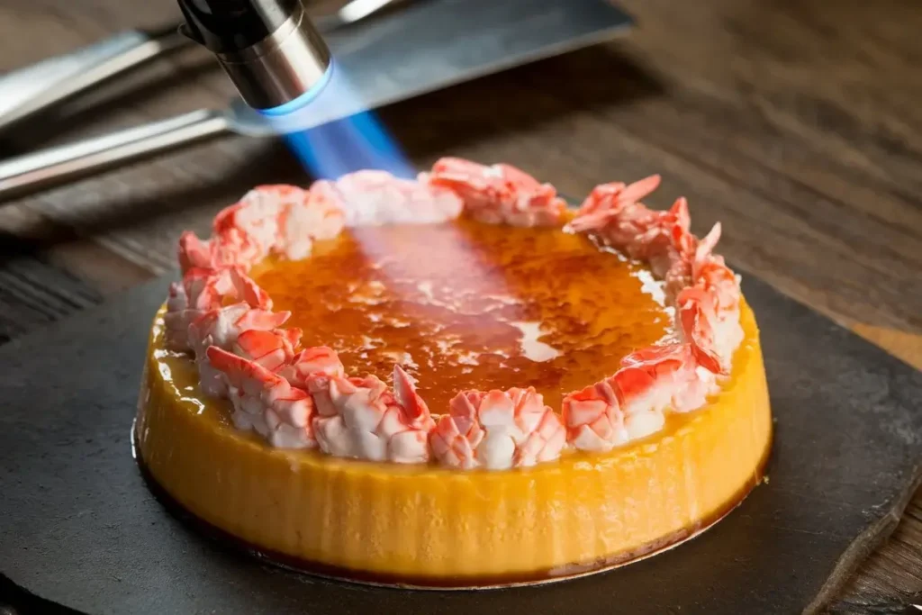 Torch caramelizing Crab Brulee  recipes crust