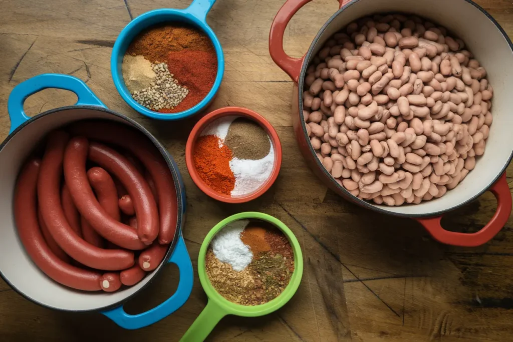 Ingredients for Beanie Weenie Recipe on a kitchen counter 