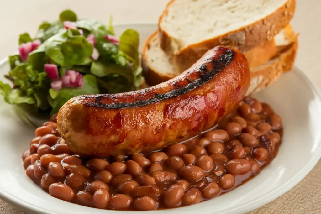 Beanie Weenie Recipe with bread and salad