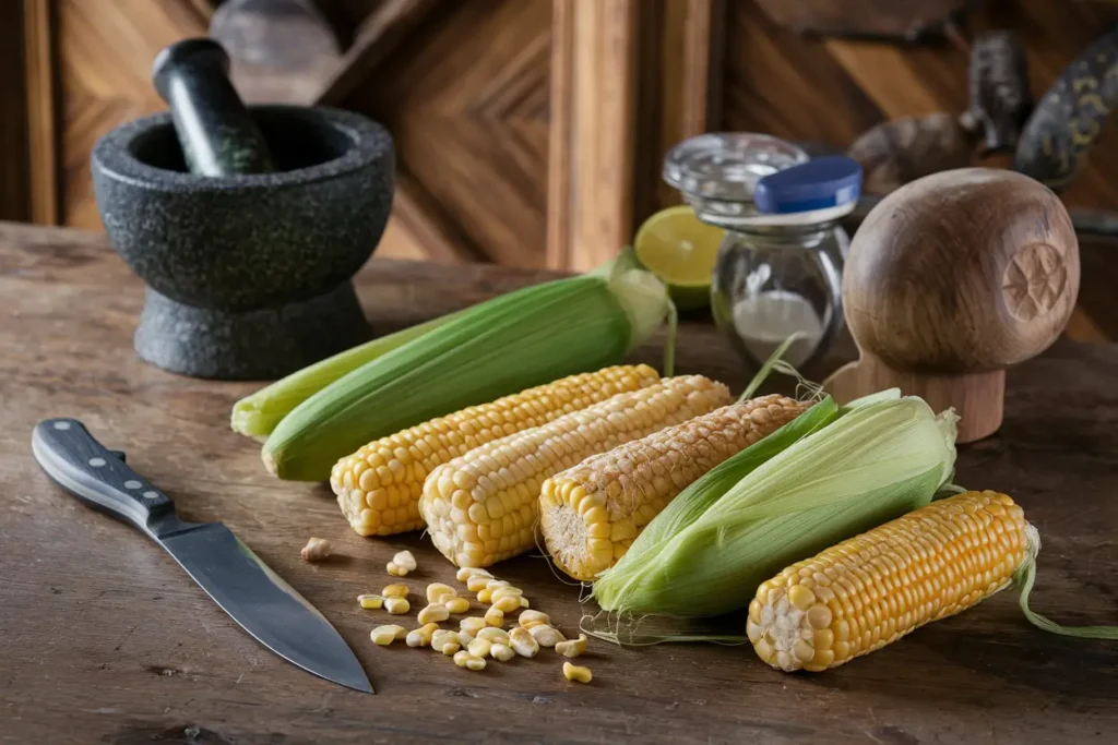 Corn and ingredients on a table