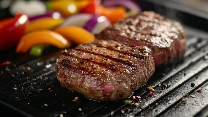 Blackstone griddle steak fajitas with sizzling peppers and onions.