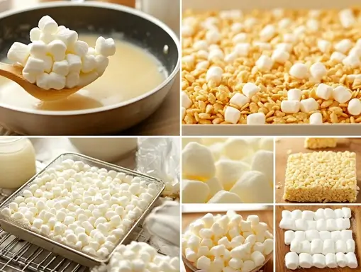 Step-by-step process of making Rice Krispie treats.