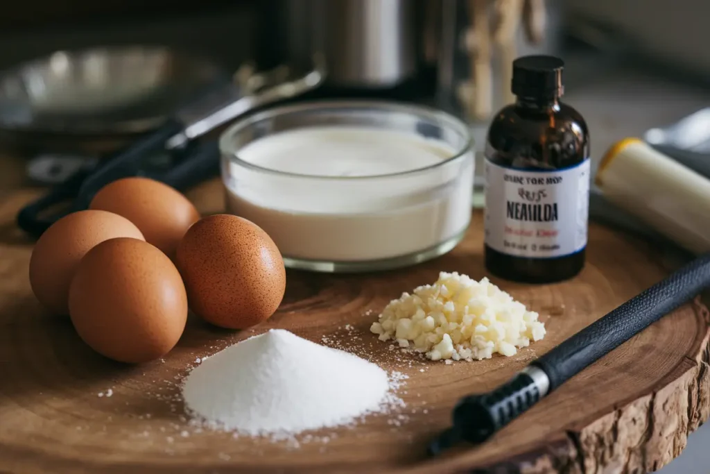 Ingredients for crème brûlée and custard.