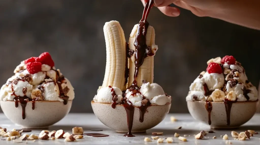 Step-by-Step Banana Split Assembly with Toppings