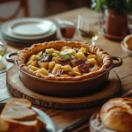 Rustic kitchen table with classic comfort foods