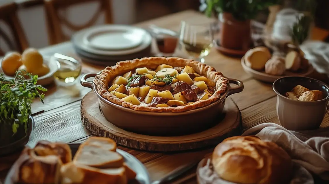 Rustic kitchen table with classic comfort foods