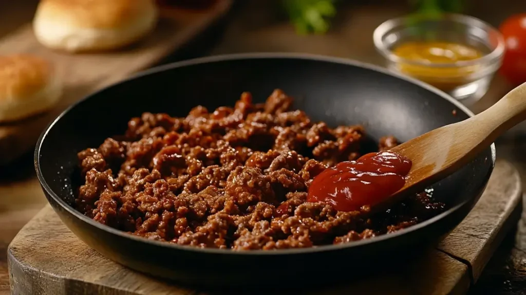 Cooking ground beef in a skillet for homemade sloppy joes